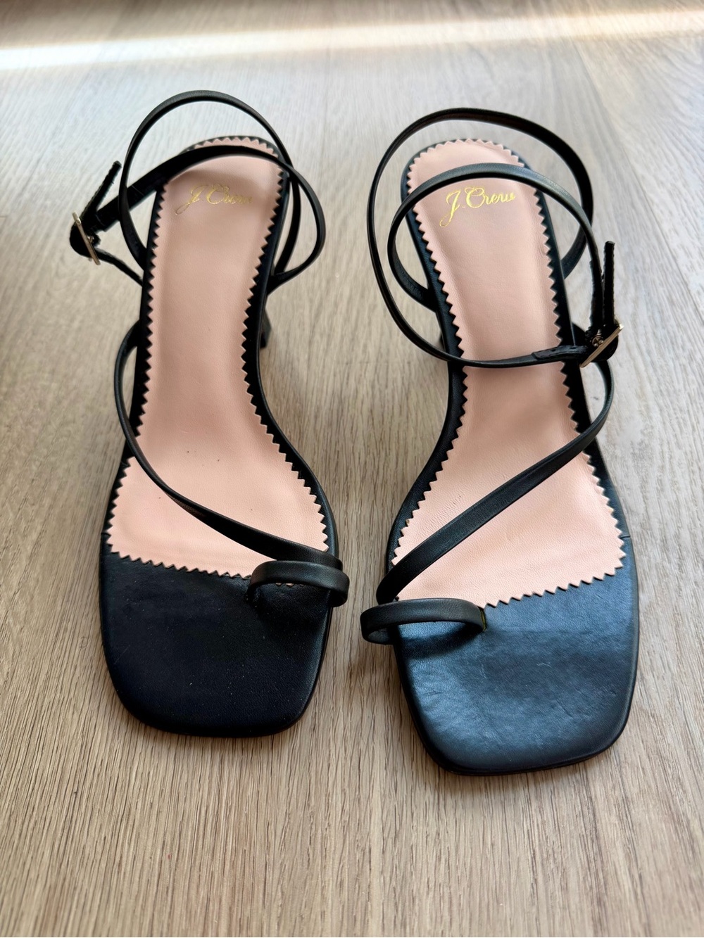 J. Crew Black Leather Strappy Square-Toe Sandals